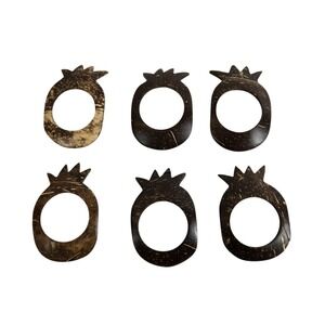Set of 6 Natural Coconut Shell Pineapple Napkin Rings Tropical‎ Beach Decor